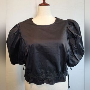 NWT Danielle Bernstein Black Puff-Sleeve Crop Top Size 2X